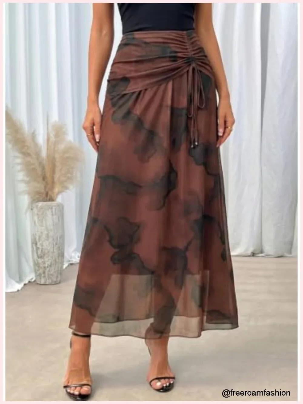 Boho Floral Print Maxi Skirt High Waist A-Line Chiffon Flowy